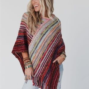 Three Bird Nest Multicolor Striped Poncho